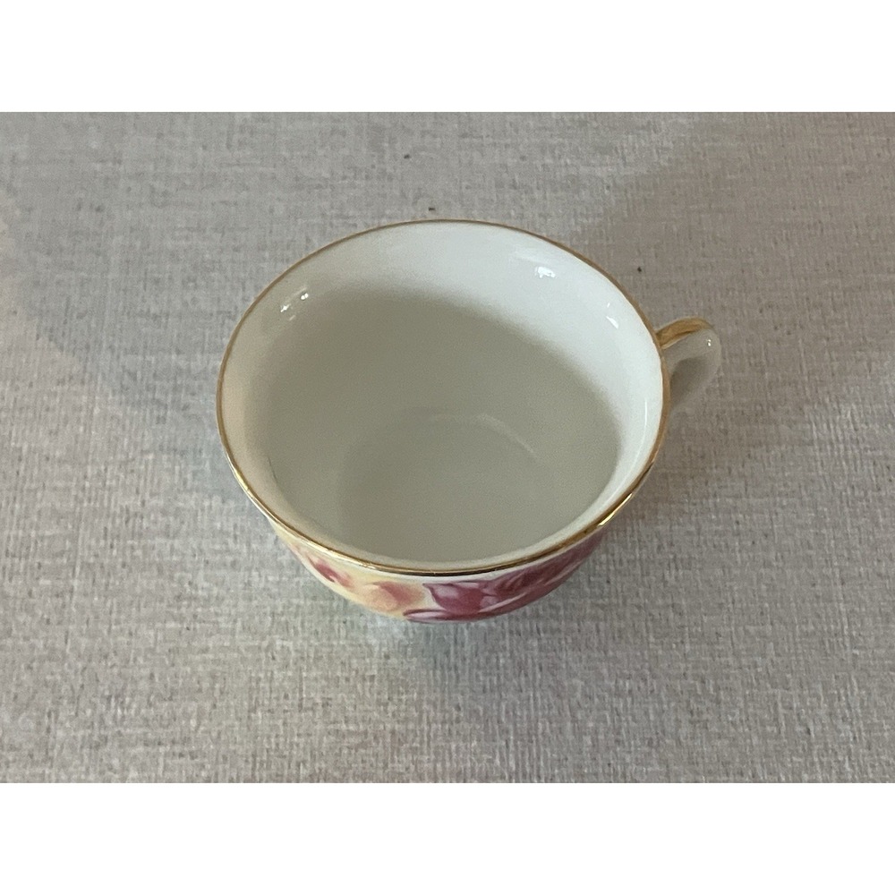 Vintage Napco Hand Painted Miniature Tea Cup w/Saucer Gold Trim - June Rose - Picture 5 of 10